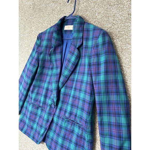 Vintage Pendleton One Button Green Blue Blazer Women’s Size 14 - Picture 2 of 8